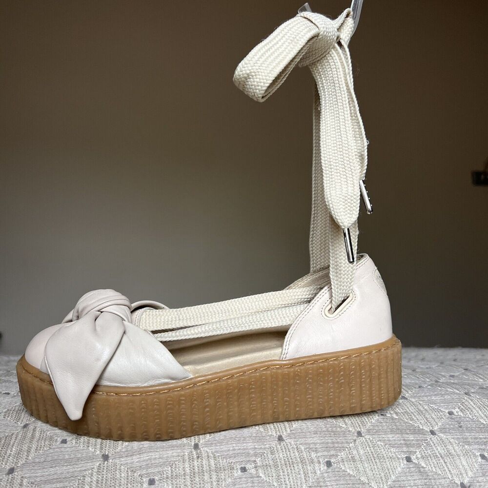 Puma Women's X Fenty by‎ Rihanna Natural Oatmeal Cream Leather Sandals Women 6